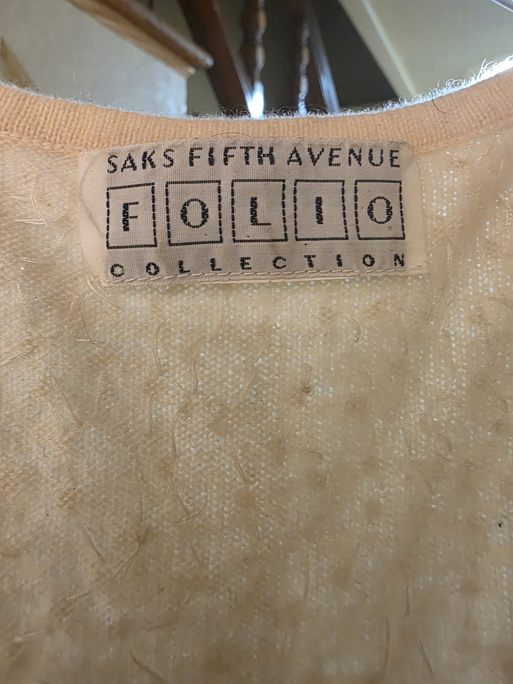 Saks Fifth Avenue Light Cream Beaded Open Cardigan - Picture 2 of 4
